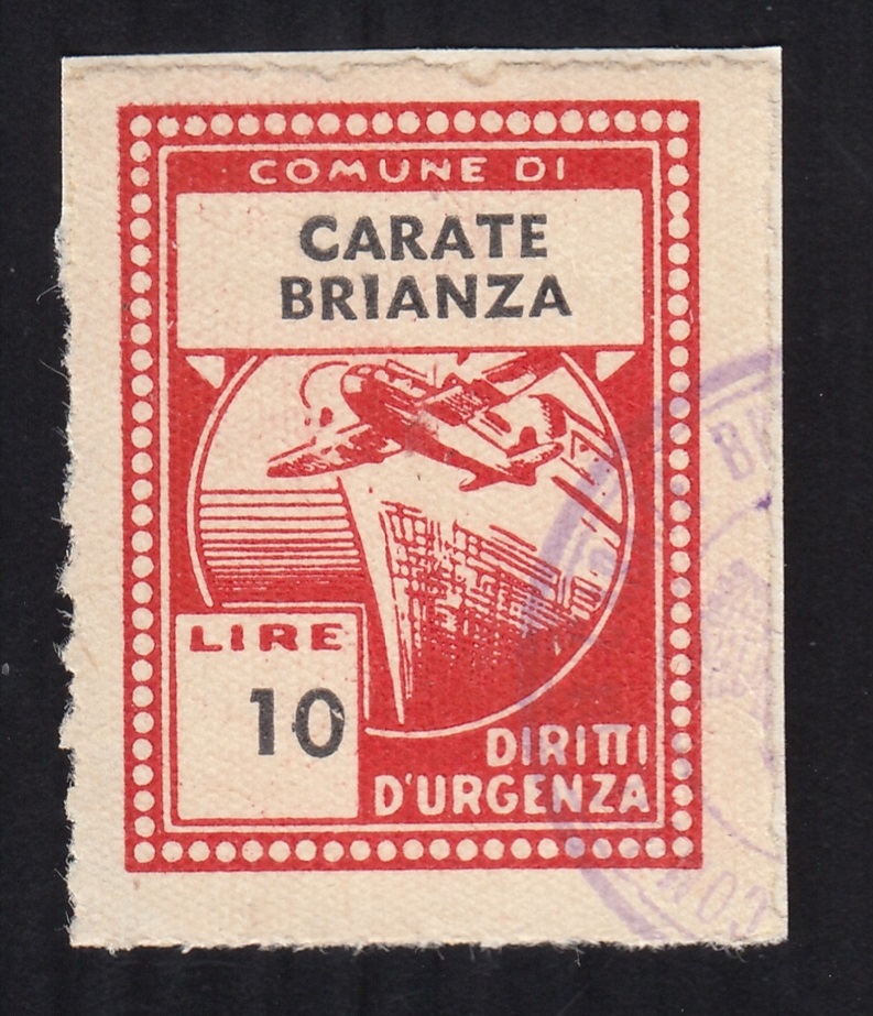 Marca da Bollo del Comune di CARATE BRIANZA su Carta Bianca di dimensioni 21 X 27 mm