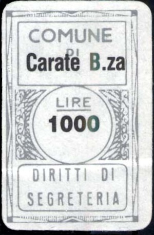 Marca da Bollo del Comune di CARATE BRIANZA su Carta Bianca di dimensioni 20 x 30 mm