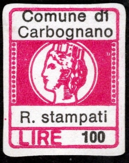 Marca da Bollo del Comune di CARBOGNANO su Carta Bianca di dimensioni 20 x 24 mm