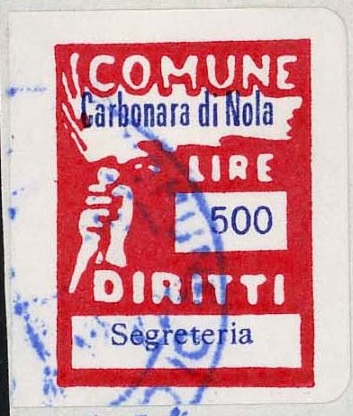 Marca da Bollo del Comune di CARBONARA DI NOLA su Carta Bianca di dimensioni 13 x 17,5 mm