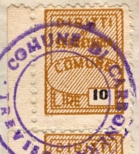 Marca da Bollo del Comune di CARBONERA su Carta Bianca di dimensioni 16 x 26 mm