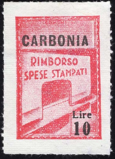 Marca da Bollo del Comune di CARBONIA su Carta Bianca Sottile di dimensioni 21,5 x 32,5 mm
