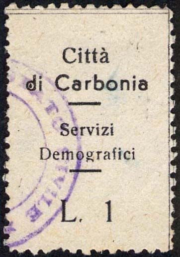 Marca da Bollo del Comune di CARBONIA su Fogli di carta di dimensioni mm