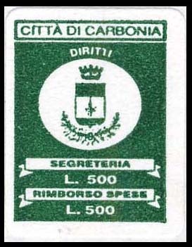 Marca da Bollo del Comune di CARBONIA su Carta Bianca di dimensioni mm