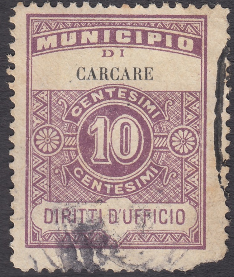 Marca da Bollo del Comune di CARCARE su Carta Bianca di dimensioni 23 x 31,5 mm