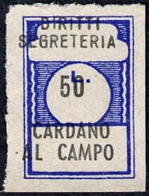 Marca da Bollo del Comune di CARDANO AL CAMPO su Carta Bianca di dimensioni 11,5 x 17 mm