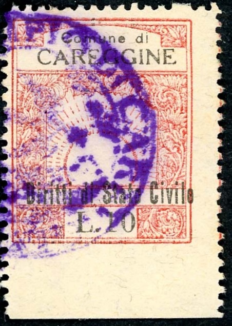 Marca da Bollo del Comune di CAREGGINE su Carta Bianca Sottile di dimensioni 23,5 x 29,5 mm