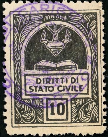 Marca da Bollo del Comune di CARIGNANO su Carta Bianca Sottile di dimensioni 22,5 x 29 mm