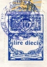 Marca da Bollo del Comune di CARIGNANO su Carta Bianca Sottile di dimensioni 22,5 x 28 mm
