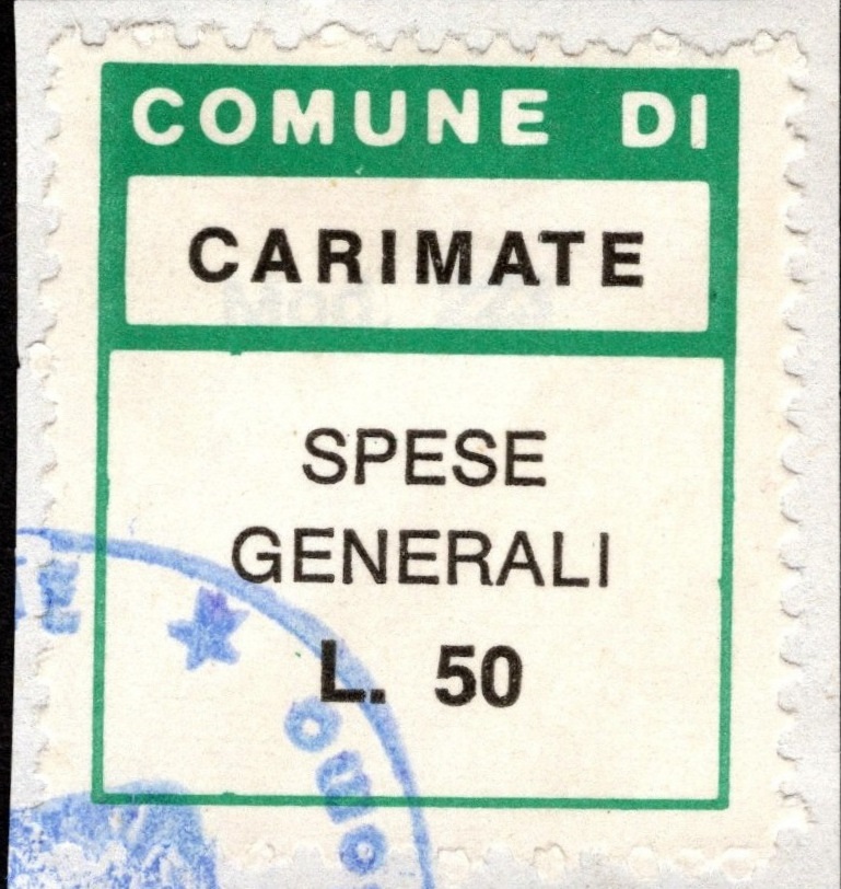 Marca da Bollo del Comune di CARIMATE su Carta Bianca di dimensioni 20 x 20 mm