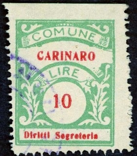 Marca da Bollo del Comune di CARINARO su Carta Bianca di dimensioni 22,5 x 29 mm