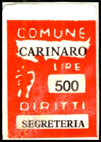 Marca da Bollo del Comune di CARINARO su Carta Bianca di dimensioni 13 x 17,5 mm
