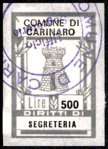 Marca da Bollo del Comune di CARINARO su Carta Bianca di dimensioni 13 x 17 mm