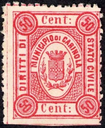 Marca da Bollo del Comune di CARINOLA su Carta Bianca di dimensioni 20 x 25 mm