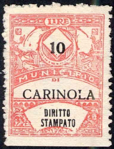 Marca da Bollo del Comune di CARINOLA su Carta Bianca di dimensioni 29,5 x 36,5 mm