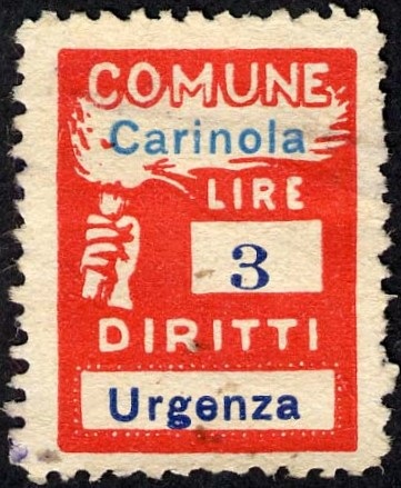 Marca da Bollo del Comune di CARINOLA su Carta Bianca di dimensioni 18,5 x 25 mm