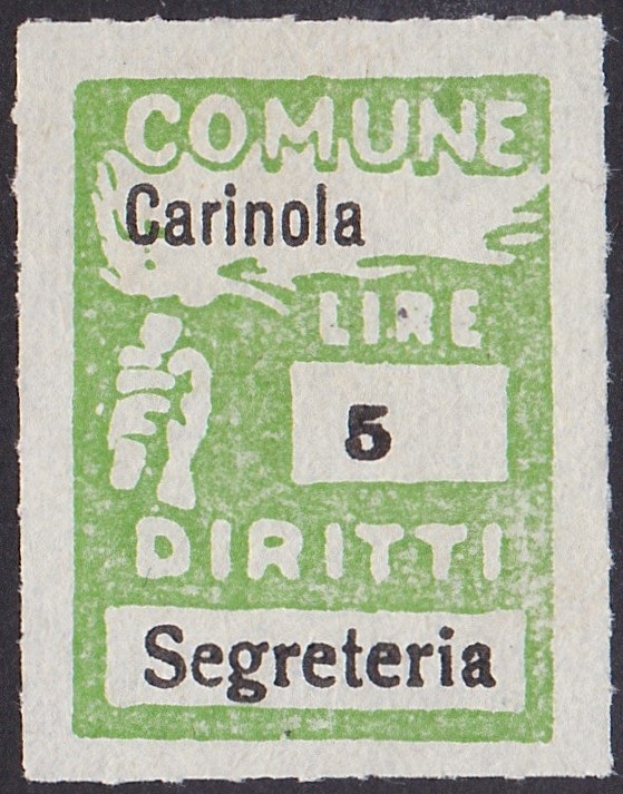 Marca da Bollo del Comune di CARINOLA su Carta Bianca Sottile di dimensioni 18 x 27 mm