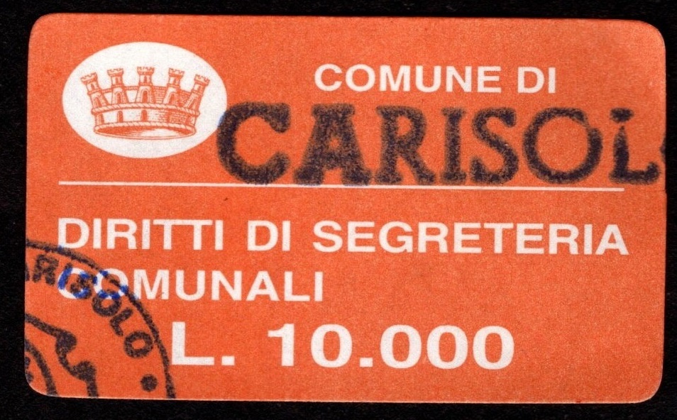 Marca da Bollo del Comune di CARISOLO su Carta Colorata di dimensioni 23 x 14 mm