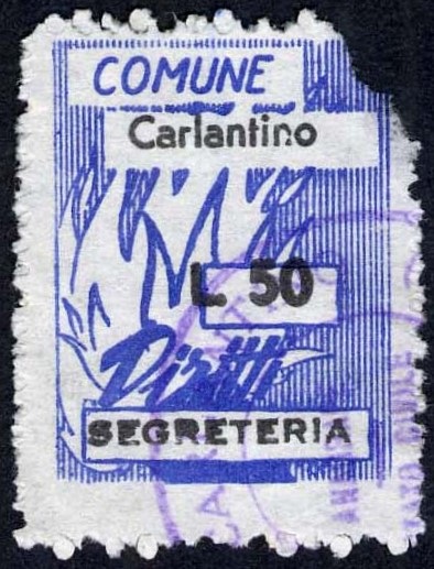 Marca da Bollo del Comune di CARLANTINO su Carta Bianca di dimensioni mm