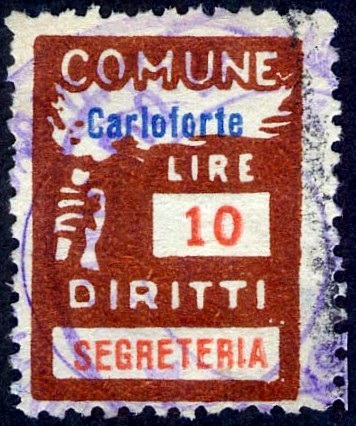 Marca da Bollo del Comune di CARLOFORTE su Carta Bianca di dimensioni 18,5 x 26 mm