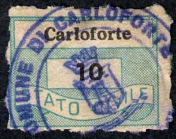 Marca da Bollo del Comune di CARLOFORTE su Carta Bianca di dimensioni 19,5 x 14,5 mm