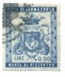 Marca da Bollo del Comune di CARMAGNOLA su Carta Bianca di dimensioni 25 x 29,5 mm