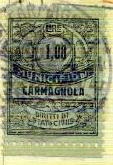 Marca da Bollo del Comune di CARMAGNOLA su Carta Verde di dimensioni 22 x 28 mm