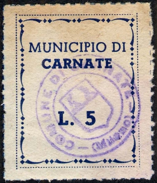 Marca da Bollo del Comune di CARNATE su Carta Bianca di dimensioni 28 x 35 mm
