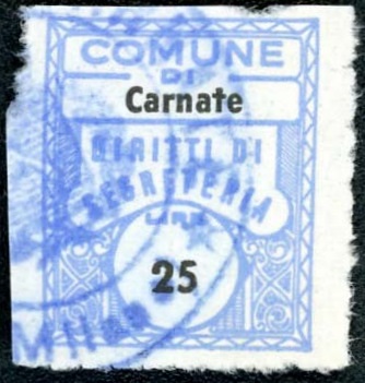 Marca da Bollo del Comune di CARNATE su Carta Bianca di dimensioni 17 x 21 mm