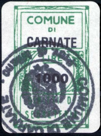 Marca da Bollo del Comune di CARNATE su Carta Bianca di dimensioni 17 x 27 mm