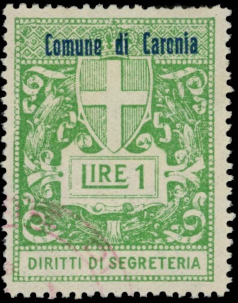Marca da Bollo del Comune di CARONIA su Carta Bianca di dimensioni 27 x 36 mm