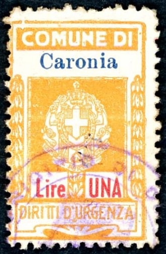 Marca da Bollo del Comune di CARONIA su Carta Bianca di dimensioni 19 x 30 mm