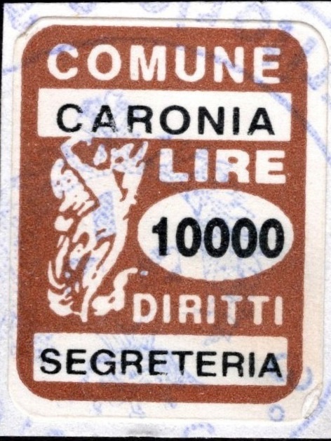 Marca da Bollo del Comune di CARONIA su Carta Bianca di dimensioni 14 x 22 mm
