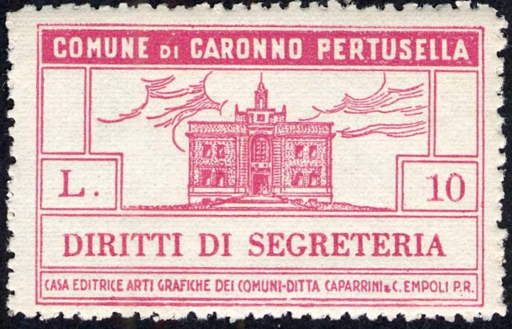 Marca da Bollo del Comune di CARONNO PERTUSELLA su Carta Bianca di dimensioni 42 x 26,5 mm