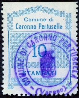 Marca da Bollo del Comune di CARONNO PERTUSELLA su Carta Bianca di dimensioni 22,5 X 33 mm