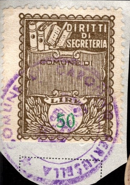 Marca da Bollo del Comune di CARONNO PERTUSELLA su Carta Bianca di dimensioni 21 x 29 mm