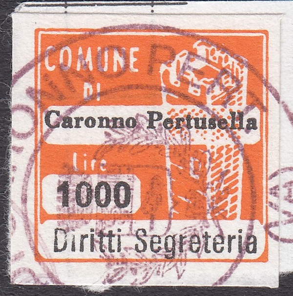 Marca da Bollo del Comune di CARONNO PERTUSELLA su Carta Bianca di dimensioni 20 x 20 mm