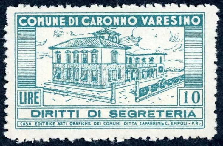 Marca da Bollo del Comune di CARONNO VARESINO su Carta Bianca di dimensioni 41,5 x 25,5 mm