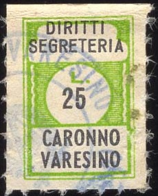 Marca da Bollo del Comune di CARONNO VARESINO su Carta Bianca di dimensioni 17 X 24 5 mm