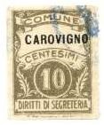 Marca da Bollo del Comune di CAROVIGNO su Carta Bianca Sottile di dimensioni 22,5 x 30,5 mm
