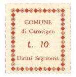 Marca da Bollo del Comune di CAROVIGNO su Carta Bianca Sottile di dimensioni 27 x 31 mm