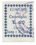 Marca da Bollo del Comune di CAROVIGNO su Carta Bianca di dimensioni 22 x 26,5 mm