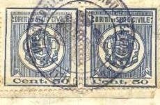 Marca da Bollo del Comune di CAROVILLI su Carta Bianca Sottile di dimensioni 25,5 x 28 mm