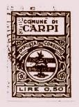Marca da Bollo del Comune di CARPI su Carta Bianca di dimensioni 21 x 31 mm