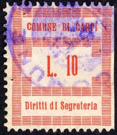 Marca da Bollo del Comune di CARPI su Carta Bianca Sottile di dimensioni 22 x 26,5 mm