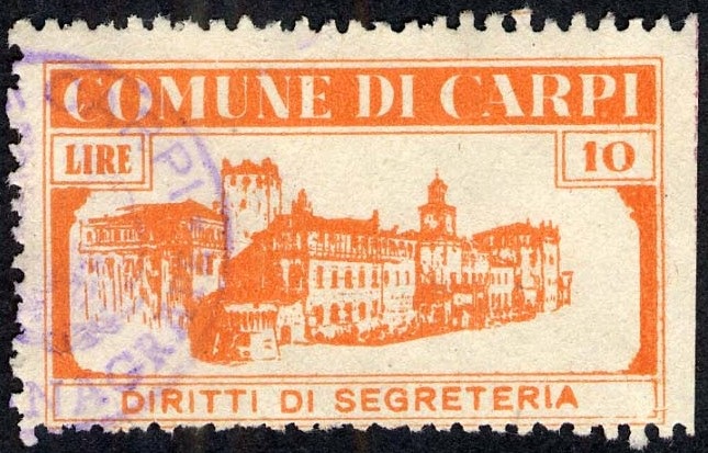 Marca da Bollo del Comune di CARPI su Carta Bianca di dimensioni 40,5 x 24 mm