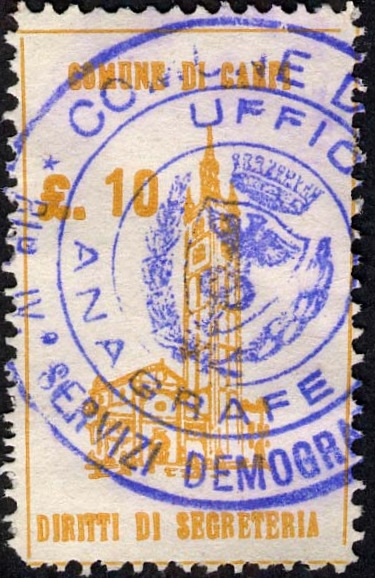 Marca da Bollo del Comune di CARPI su Carta Bianca di dimensioni 22 x 37 mm