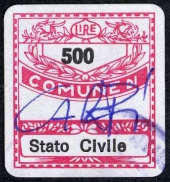 Marca da Bollo del Comune di CARPI su Carta Bianca di dimensioni 19 x 21 mm