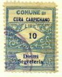 Marca da Bollo del Comune di CURA CARPIGNANO su Carta Bianca di dimensioni 22 x 28 mm