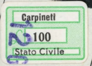 Marca da Bollo del Comune di CARPINETI su Carta Bianca di dimensioni 18,5 x 12,5 mm
